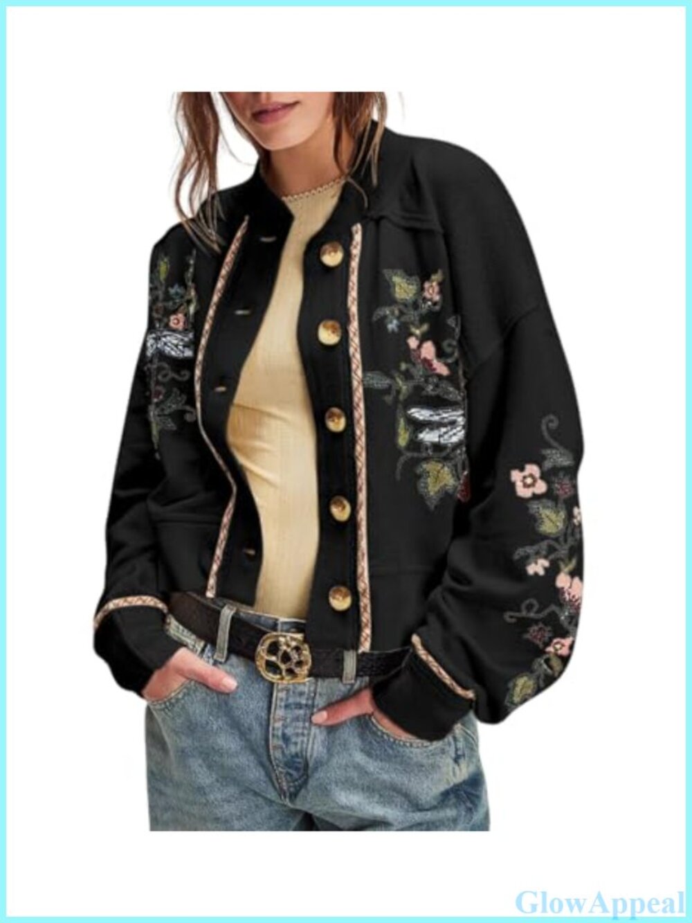 Floral Embroidered Crop Cardigan Button Up Y2K Knit Sweater